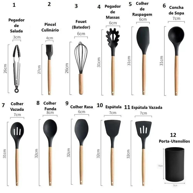 Jogo de cozinha Kit C/12 colheres de Silicone